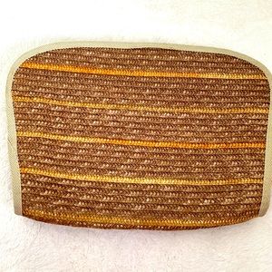 Barbara Bolan For Bolan Too made in Italy straw clutch with canvas trim